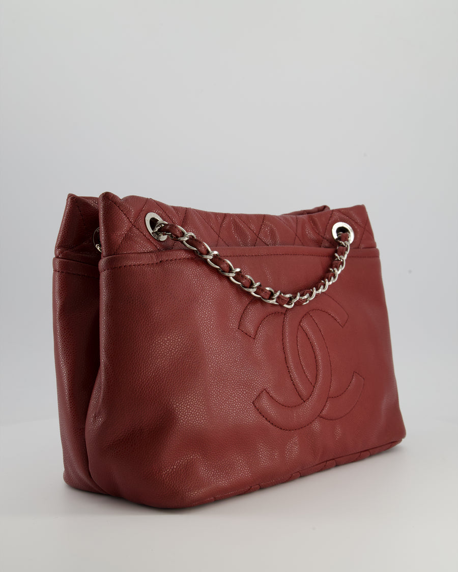 Chanel Burgundy Tote Bag in Caviar Leather with Silver Hardware