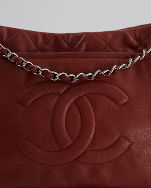 Chanel Burgundy Tote Bag in Caviar Leather with Silver Hardware