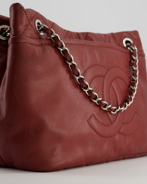 Chanel Burgundy Tote Bag in Caviar Leather with Silver Hardware