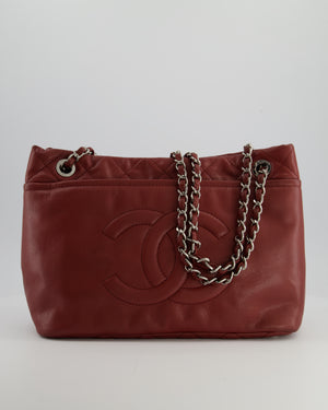 Chanel Burgundy Tote Bag in Caviar Leather with Silver Hardware