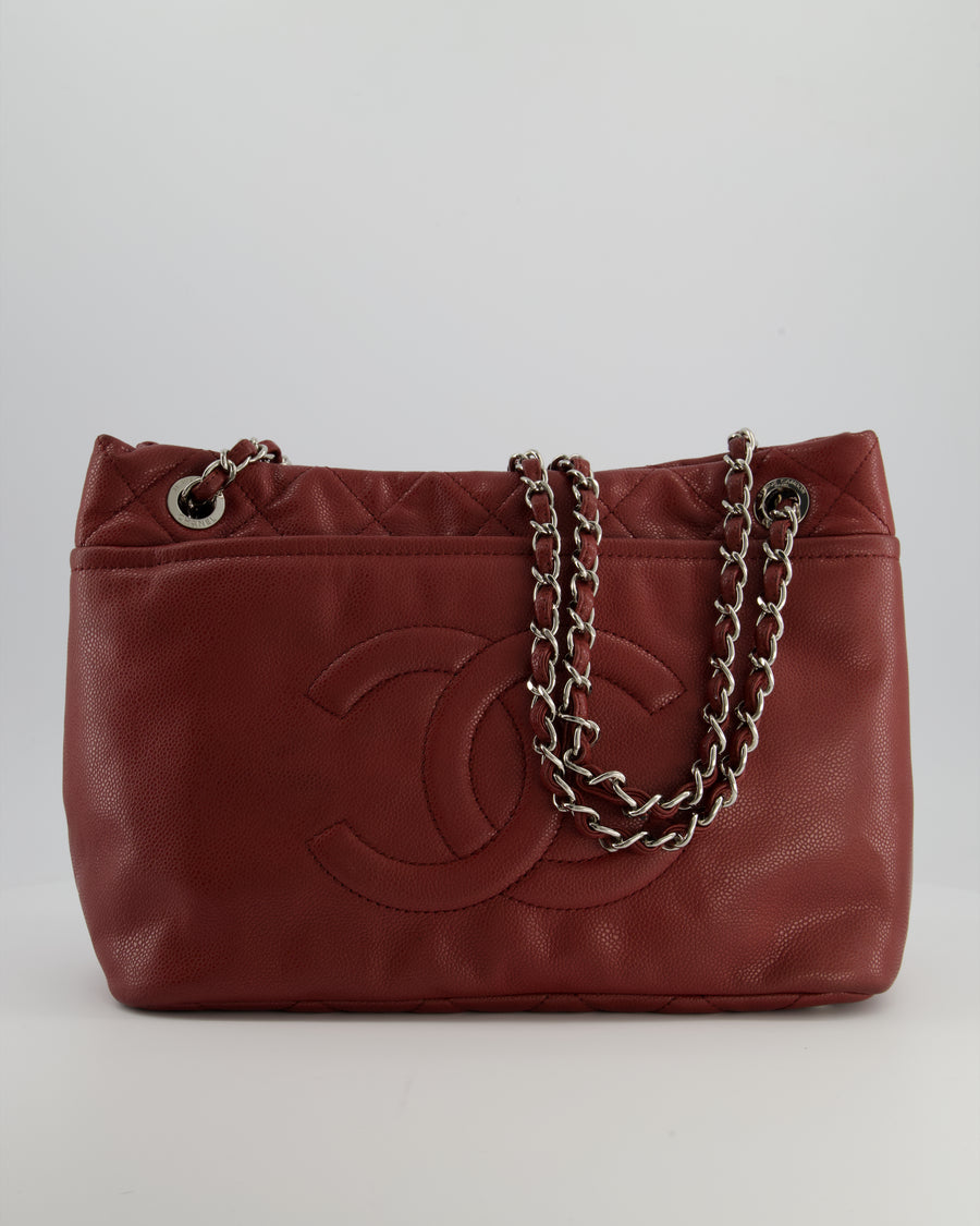Chanel Burgundy Tote Bag in Caviar Leather with Silver Hardware