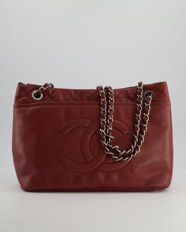 Chanel Burgundy Tote Bag in Caviar Leather with Silver Hardware