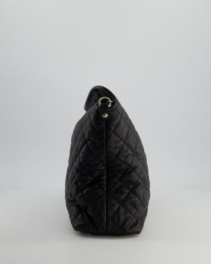 Chanel Black Quilted Large French Riviera Hobo Bag in Caviar Leather with Silver Hardware