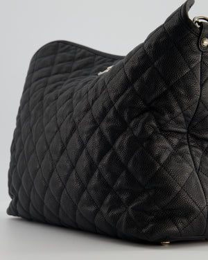 Chanel Black Quilted Large French Riviera Hobo Bag in Caviar Leather with Silver Hardware