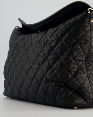 Chanel Black Quilted Large French Riviera Hobo Bag in Caviar Leather with Silver Hardware