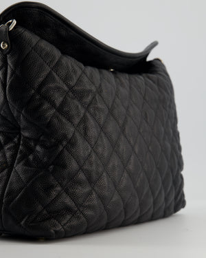 Chanel Black Quilted Large French Riviera Hobo Bag in Caviar Leather with Silver Hardware