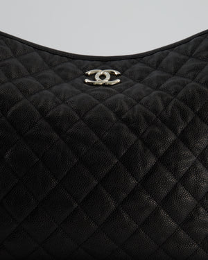 Chanel Black Quilted Large French Riviera Hobo Bag in Caviar Leather with Silver Hardware