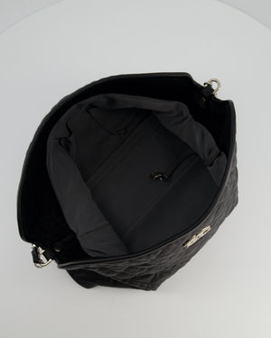 Chanel Black Quilted Large French Riviera Hobo Bag in Caviar Leather with Silver Hardware