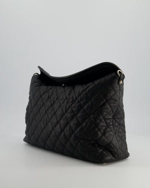 Chanel Black Quilted Large French Riviera Hobo Bag in Caviar Leather with Silver Hardware