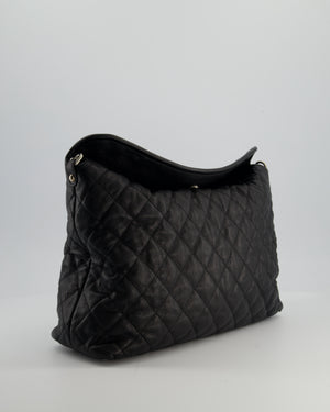 Chanel Black Quilted Large French Riviera Hobo Bag in Caviar Leather with Silver Hardware