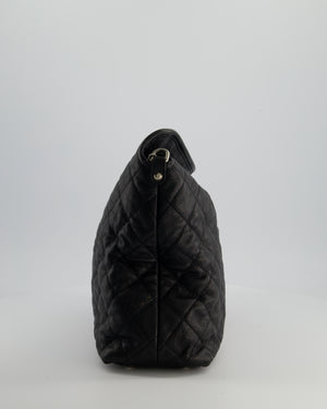 Chanel Black Quilted Large French Riviera Hobo Bag in Caviar Leather with Silver Hardware