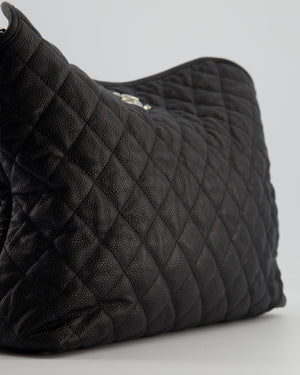Chanel Black Quilted Large French Riviera Hobo Bag in Caviar Leather with Silver Hardware