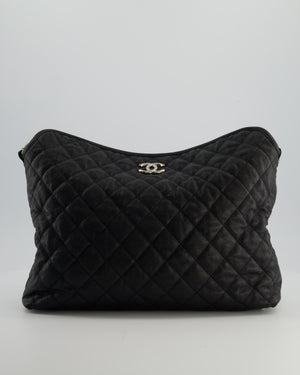Chanel Black Quilted Large French Riviera Hobo Bag in Caviar Leather with Silver Hardware
