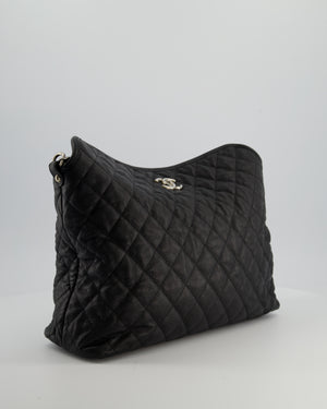 Chanel Black Quilted Large French Riviera Hobo Bag in Caviar Leather with Silver Hardware