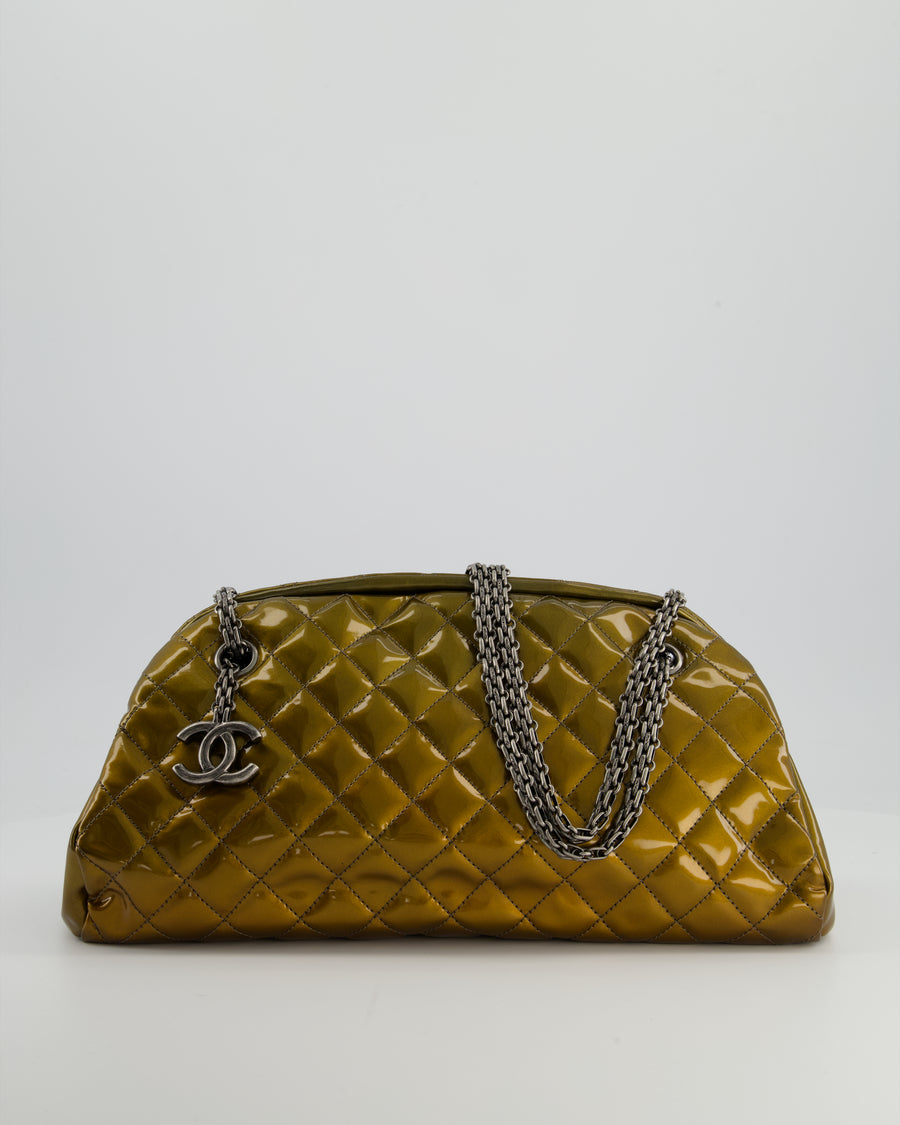 Chanel Bronze Patent Mademoiselle Shoulder Bag With Antique Gold Hardware