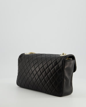 Chanel Black Medium Westminster Pearl Coco Single Flap Bag in Lambskin Leather with Champagne Gold & Pearl Chain and CC Lock Details