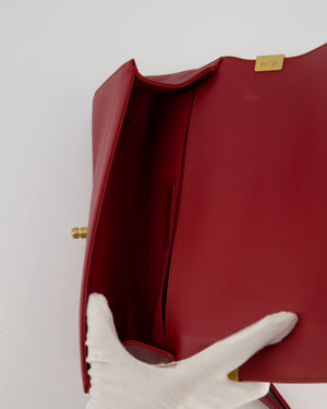 Chanel Red Medium Boy Bag in Calfskin Leather with Antique Gold Hardware