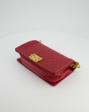 Chanel Red Medium Boy Bag in Calfskin Leather with Antique Gold Hardware