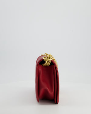 Chanel Red Medium Boy Bag in Calfskin Leather with Antique Gold Hardware