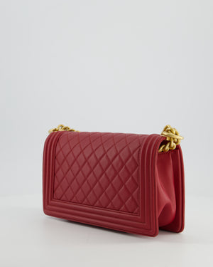 Chanel Red Medium Boy Bag in Calfskin Leather with Antique Gold Hardware