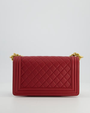 Chanel Red Medium Boy Bag in Calfskin Leather with Antique Gold Hardware