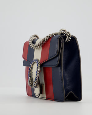 Gucci Red, Navy & Cream GG Small Dionysus Bag in Goatskin Leather with Brushed Silver & Enamel Hardware