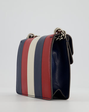 Gucci Red, Navy & Cream GG Small Dionysus Bag in Goatskin Leather with Brushed Silver & Enamel Hardware