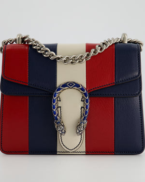 Gucci Red, Navy & Cream GG Small Dionysus Bag in Goatskin Leather with Brushed Silver & Enamel Hardware