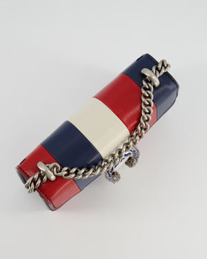 Gucci Red, Navy & Cream GG Small Dionysus Bag in Goatskin Leather with Brushed Silver & Enamel Hardware