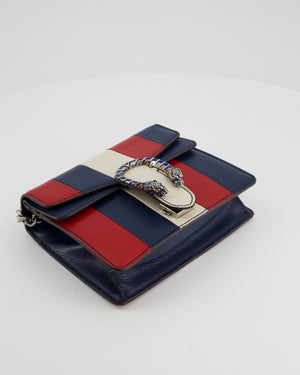 Gucci Red, Navy & Cream GG Small Dionysus Bag in Goatskin Leather with Brushed Silver & Enamel Hardware