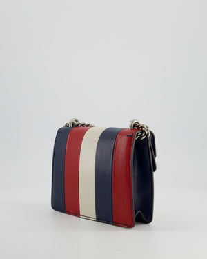 Gucci Red, Navy & Cream GG Small Dionysus Bag in Goatskin Leather with Brushed Silver & Enamel Hardware