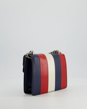 Gucci Red, Navy & Cream GG Small Dionysus Bag in Goatskin Leather with Brushed Silver & Enamel Hardware