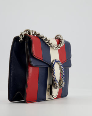 Gucci Red, Navy & Cream GG Small Dionysus Bag in Goatskin Leather with Brushed Silver & Enamel Hardware