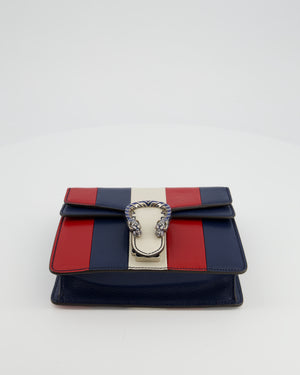 Gucci Red, Navy & Cream GG Small Dionysus Bag in Goatskin Leather with Brushed Silver & Enamel Hardware