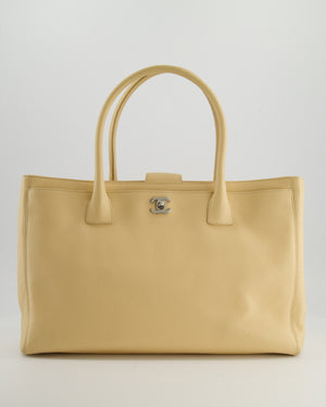 Chanel Vintage Beige Executive Tote Bag in Calfskin Leather with Silver Hardware