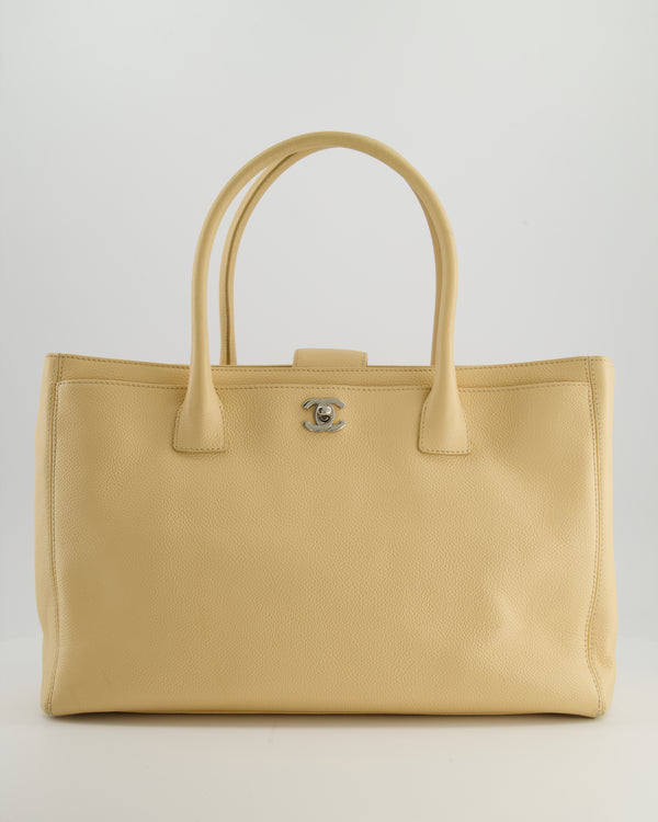 Chanel Vintage Beige Executive Tote Bag in Calfskin Leather with Silver Hardware