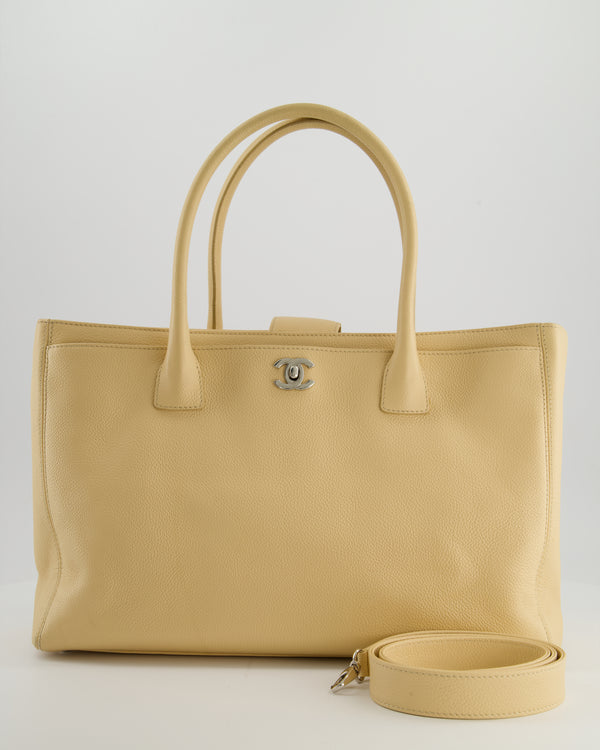 Chanel Vintage Beige Executive Tote Bag in Calfskin Leather with Silver Hardware