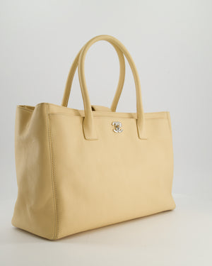 Chanel Vintage Beige Executive Tote Bag in Calfskin Leather with Silver Hardware