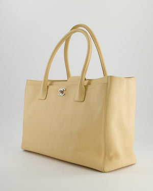 Chanel Vintage Beige Executive Tote Bag in Calfskin Leather with Silver Hardware