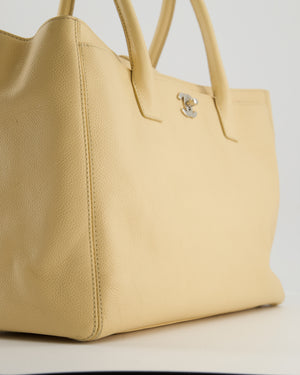 Chanel Vintage Beige Executive Tote Bag in Calfskin Leather with Silver Hardware