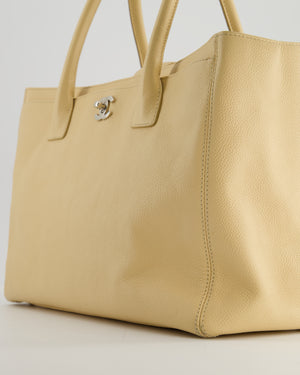 Chanel Vintage Beige Executive Tote Bag in Calfskin Leather with Silver Hardware