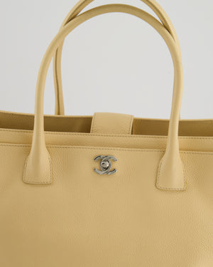 Chanel Vintage Beige Executive Tote Bag in Calfskin Leather with Silver Hardware