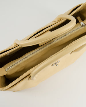 Chanel Vintage Beige Executive Tote Bag in Calfskin Leather with Silver Hardware