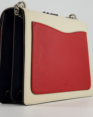 Gucci Red, Cream & Navy Dionysus Large Bag with Silver Hardware & Embellished Bee Detail