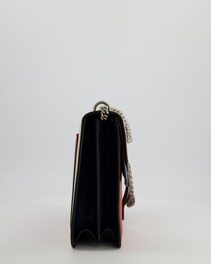 Gucci Red, Cream & Navy Dionysus Large Bag with Silver Hardware & Embellished Bee Detail