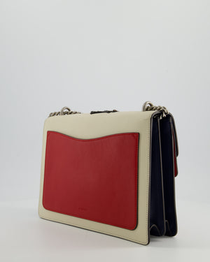 Gucci Red, Cream & Navy Dionysus Large Bag with Silver Hardware & Embellished Bee Detail