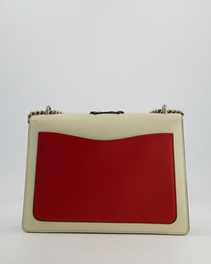 Gucci Red, Cream & Navy Dionysus Large Bag with Silver Hardware & Embellished Bee Detail