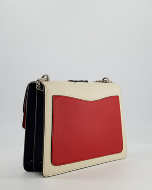Gucci Red, Cream & Navy Dionysus Large Bag with Silver Hardware & Embellished Bee Detail
