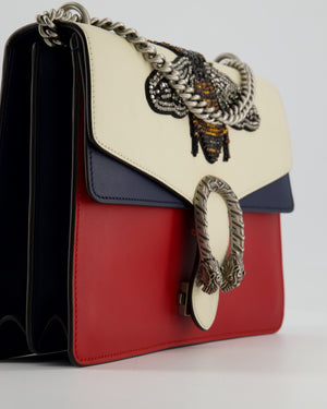 Gucci Red, Cream & Navy Dionysus Large Bag with Silver Hardware & Embellished Bee Detail