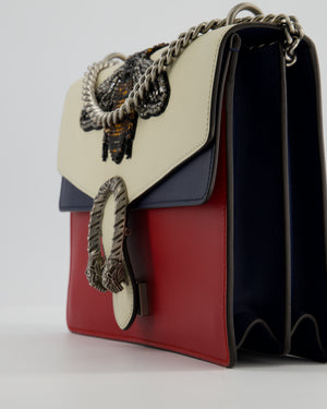 Gucci Red, Cream & Navy Dionysus Large Bag with Silver Hardware & Embellished Bee Detail